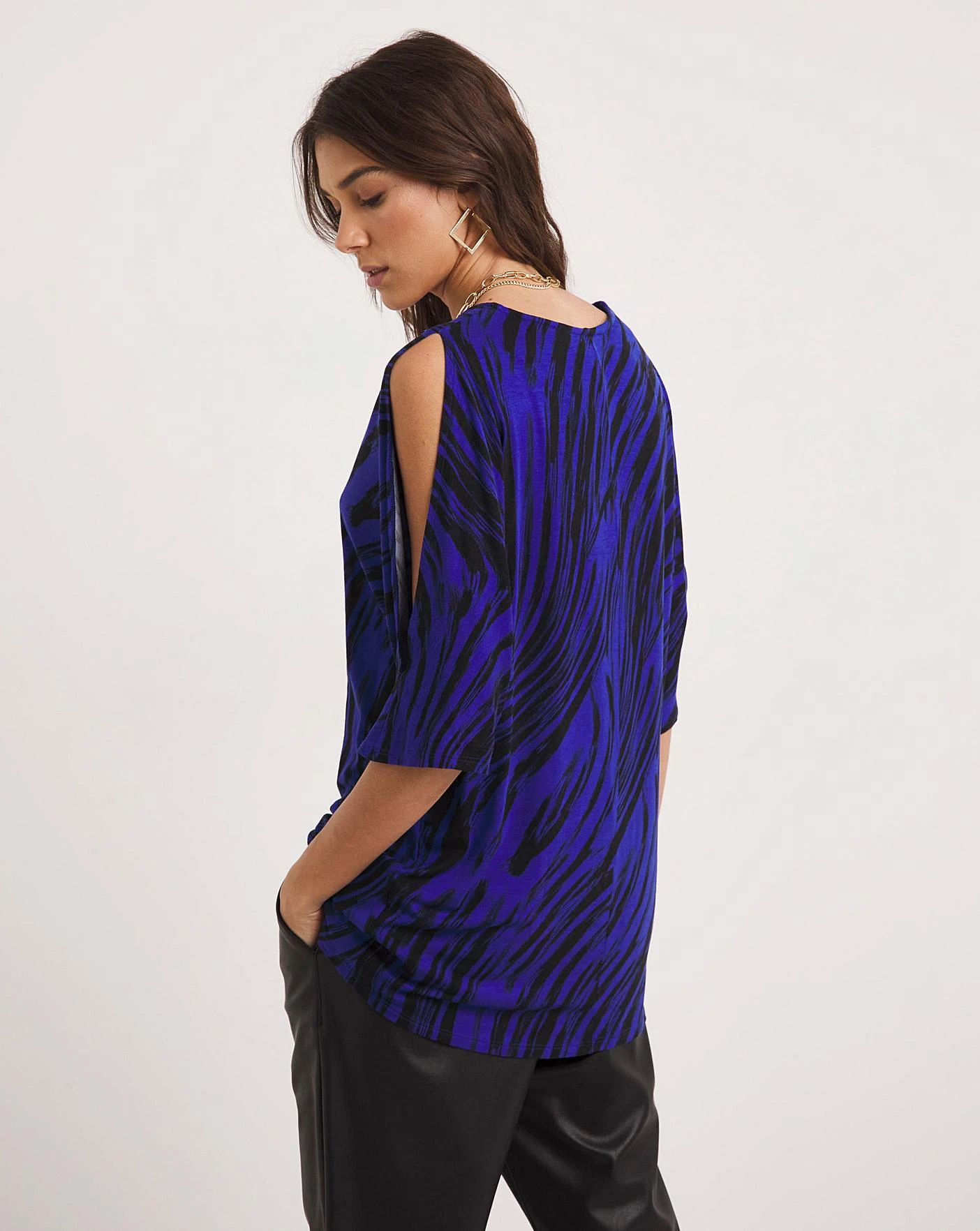 Cobalt Swirl Cold Shoulder Relaxed Tunic 2 Cobalt Swirl Cold Shoulder Relaxed Tunic - Image 2