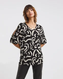 Mono Print Cold Shoulder Relaxed Tunic -Cheap Vextalia Store x01fz729707w
