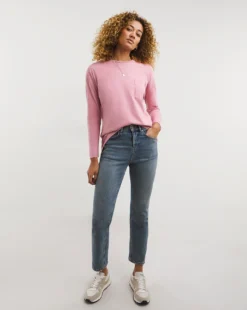 Rose Cotton Slub Long Sleeve Pocket Tee