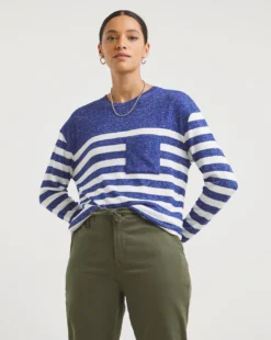 Blue Stripe Soft Touch Pocket Detail Top