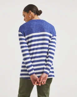 Blue Stripe Soft Touch Pocket Detail Top -Cheap Vextalia Store x01hi684723w