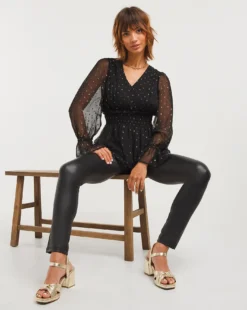 Joanna Hope Metallic Dobby Spot Blouse