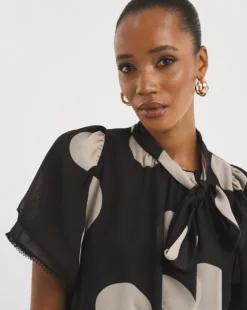 Joanna Hope Spot Tie Neck Ruffle Blouse -Cheap Vextalia Store x01ow546742w