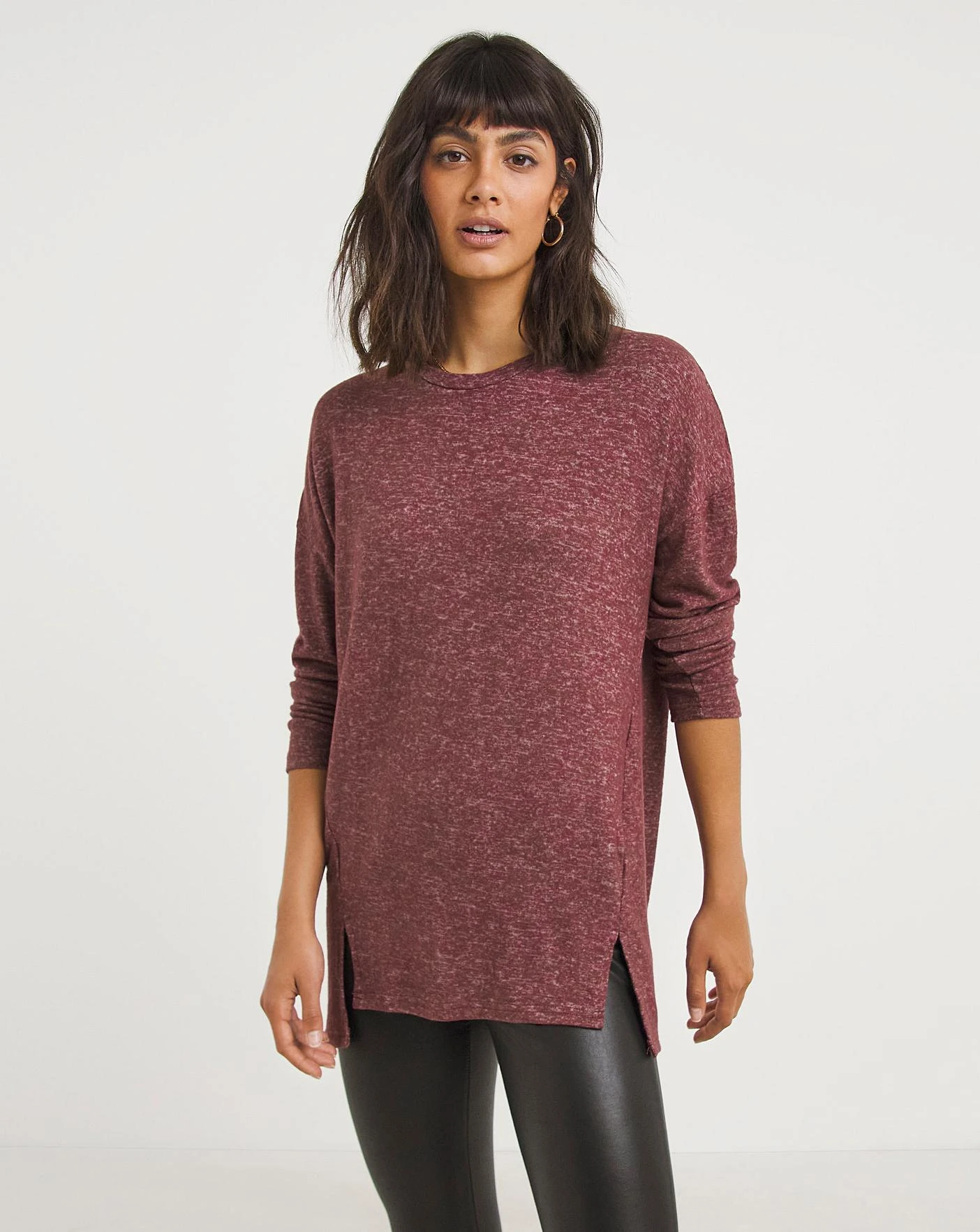 Burgundy Soft Touch Split Hem Tunic 3 Burgundy Soft Touch Split Hem Tunic - Image 3