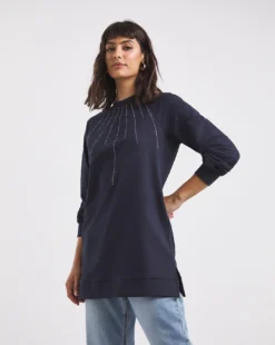 Navy Sunray Stud Sweat Tunic