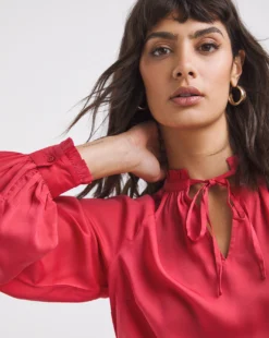 Satin Tie Neck Top -Cheap Vextalia Store x01tu125762w