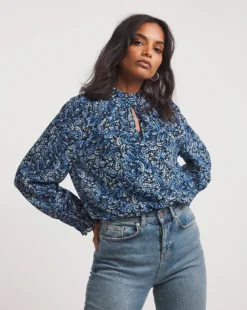 Sheer Yoke Blouse With Shirred Cuffs -Cheap Vextalia Store x01tu138733w