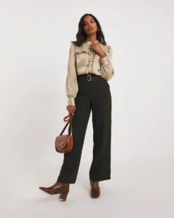 Textured Satin Frill Yoke Blouse -Cheap Vextalia Store x01tu147756w