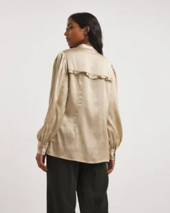 Textured Satin Frill Yoke Blouse -Cheap Vextalia Store x01tu147758w