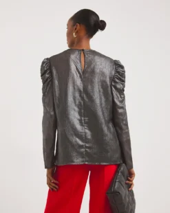 Pewter Ruched Sleeve Top -Cheap Vextalia Store x01tu156722w