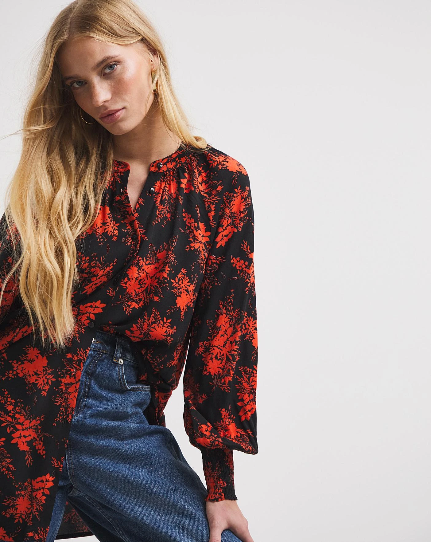 Long Sleeve Collarless Blouse 4 Long Sleeve Collarless Blouse - Image 4