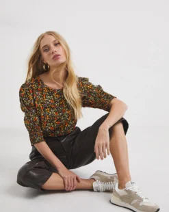 Puff Sleeve Top With Shirred Cuffs -Cheap Vextalia Store x01tu216730w