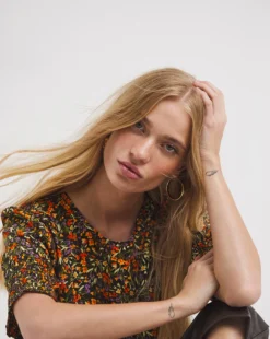 Puff Sleeve Top With Shirred Cuffs -Cheap Vextalia Store x01tu216731w