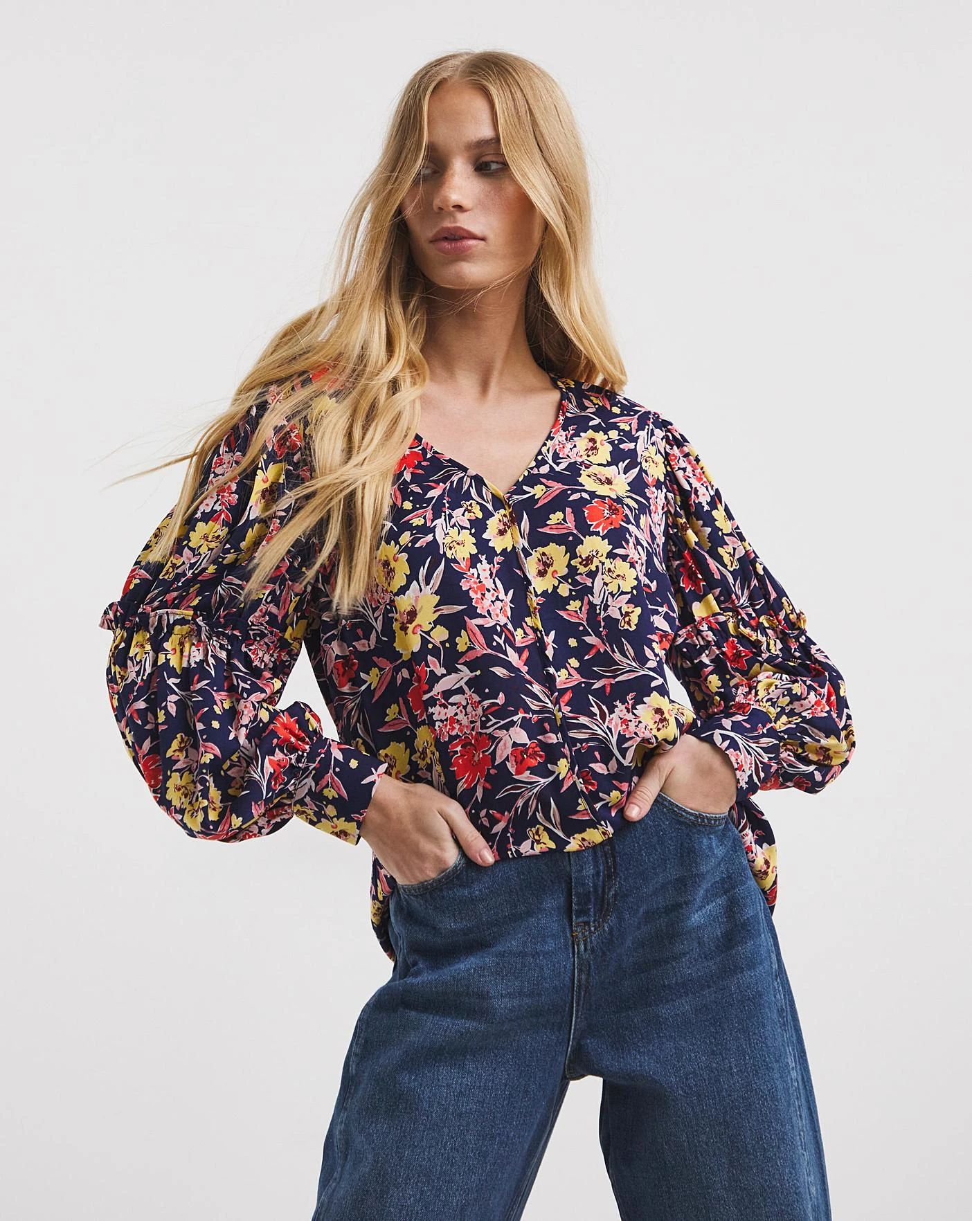 Mixed Print Volume Cuff Blouse 1 Mixed Print Volume Cuff Blouse