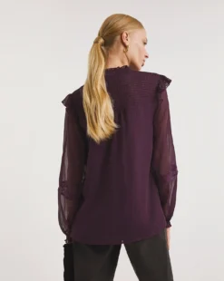 Shirred Yoke Top With Lace Insert -Cheap Vextalia Store x01tu225751w