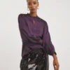 Pleated Shoulder Matte Satin Top