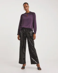 Pleated Shoulder Matte Satin Top -Cheap Vextalia Store x01tu226746w