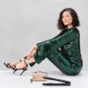 Green Sequin Straight Leg Trouser