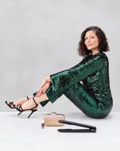 Green Sequin Straight Leg Trouser