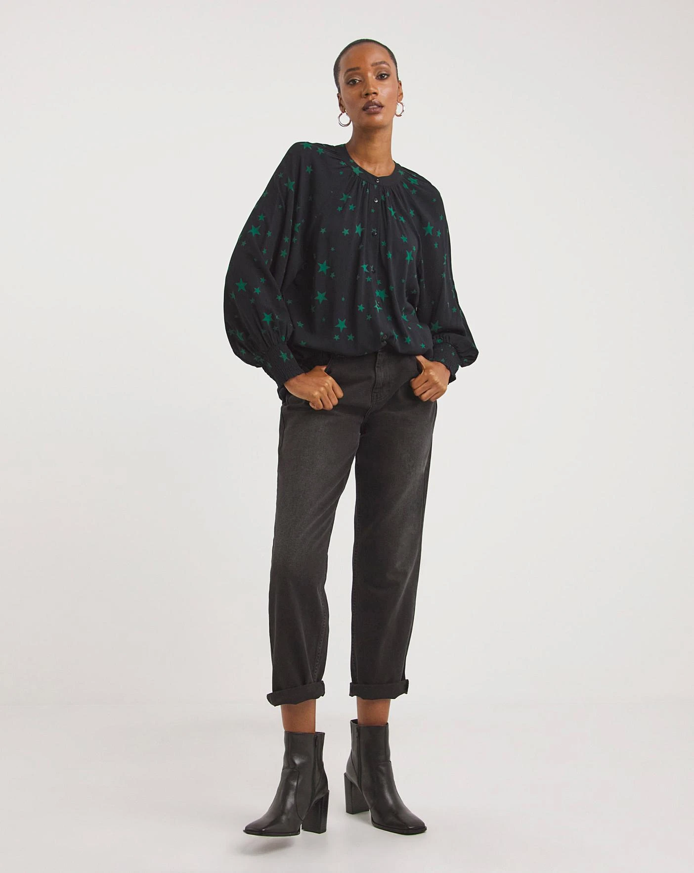 Long Sleeve Collarless Blouse 2 Long Sleeve Collarless Blouse - Image 2