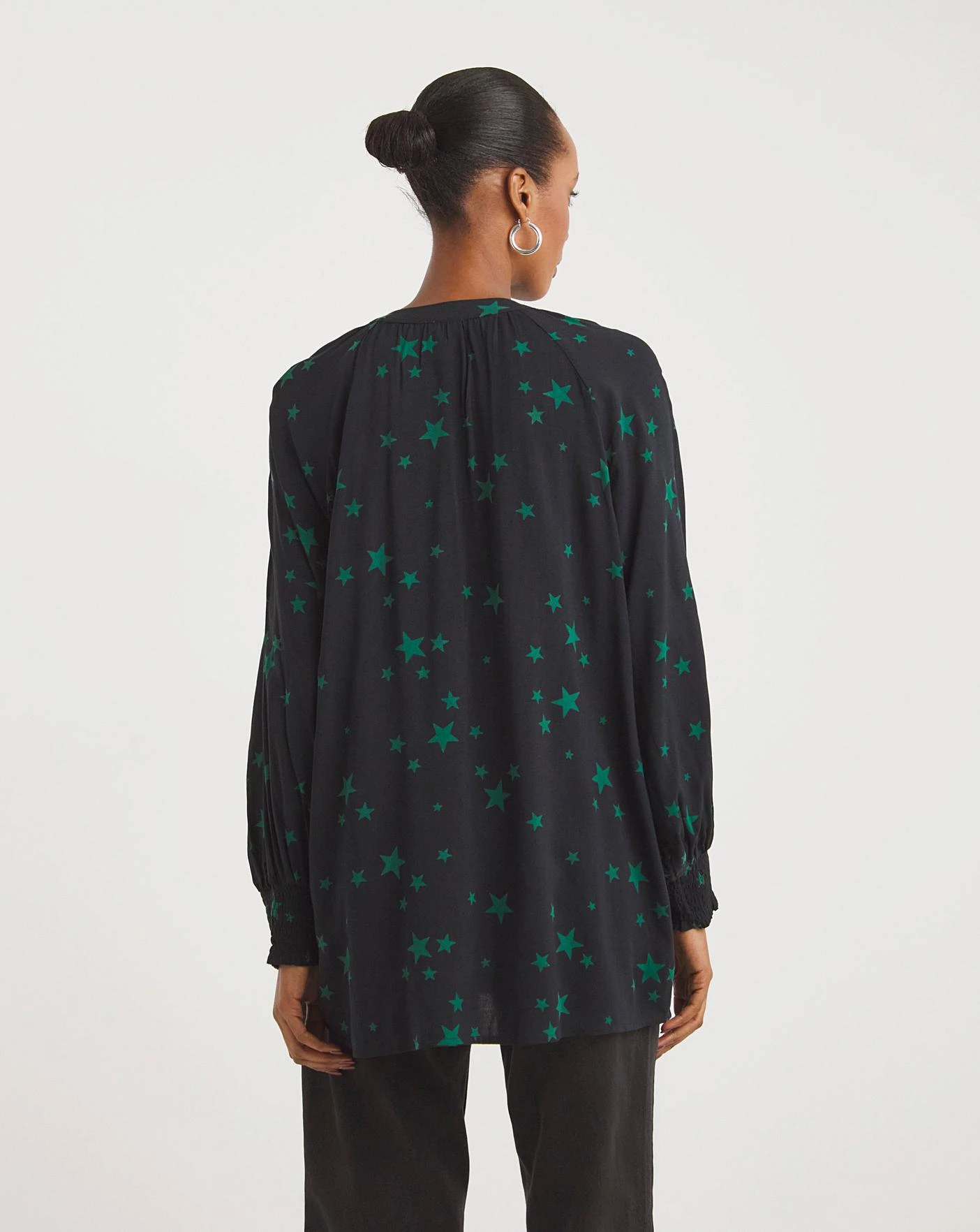 Long Sleeve Collarless Blouse 3 Long Sleeve Collarless Blouse - Image 3