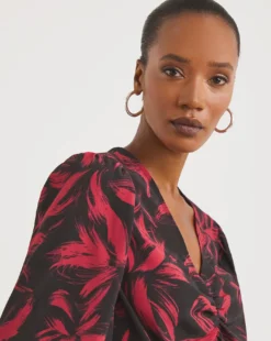 Ruched Front Balloon Sleeve Top -Cheap Vextalia Store x01tu292762w