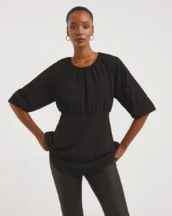 Black Exposed Back Textured Swing Top