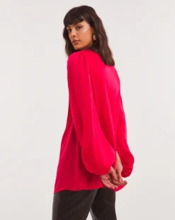 Ruched Front Balloon Sleeve Satin Top -Cheap Vextalia Store x01tu315796w