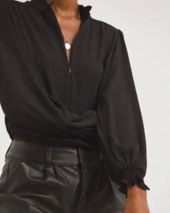 Volume Sleeve Zip Front Blouse -Cheap Vextalia Store x01tu355720w