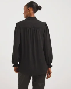 Volume Sleeve Zip Front Blouse -Cheap Vextalia Store x01tu355722w