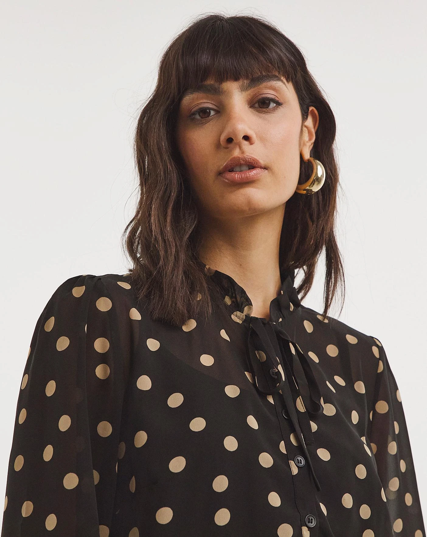 Ruched Sleeve Half Placket Tie Neck Top 2 Ruched Sleeve Half Placket Tie Neck Top - Image 2