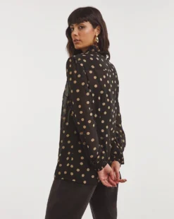 Ruched Sleeve Half Placket Tie Neck Top 7 Ruched Sleeve Half Placket Tie Neck Top -Cheap Vextalia Store x01tu376795w