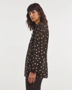 Ruched Sleeve Half Placket Tie Neck Top 6 Ruched Sleeve Half Placket Tie Neck Top -Cheap Vextalia Store x01tu376796w