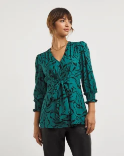 Tie Front V Neck Blouse -Cheap Vextalia Store x01tu409719w