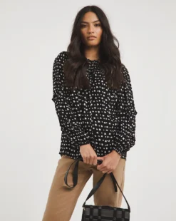 Shirred Yoke Top With Frill Sleeves