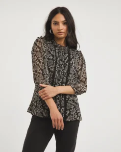 Lace Trim Frill Detail Blouse