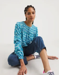 Shirred Yoke Top With Frill Sleeves -Cheap Vextalia Store x01tu799726w