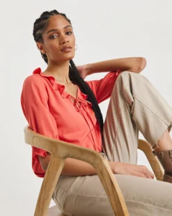 Tie Neck Frill Top -Cheap Vextalia Store x01tu803725w