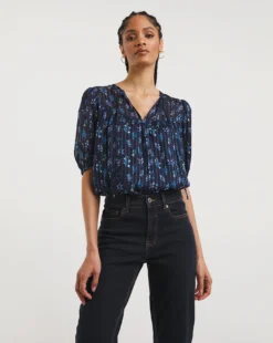 V Neck Burnout Stripe Top