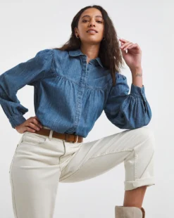 Peter Pan Collar Denim Blouse -Cheap Vextalia Store x01uy421735w