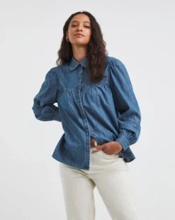 Peter Pan Collar Denim Blouse