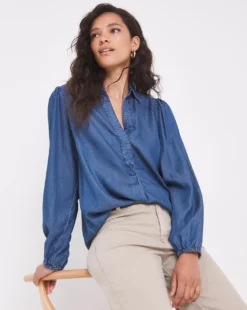 Mid Blue V Neck Denim Tunic