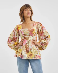 Jo Printed Balloon Sleeve Blouse