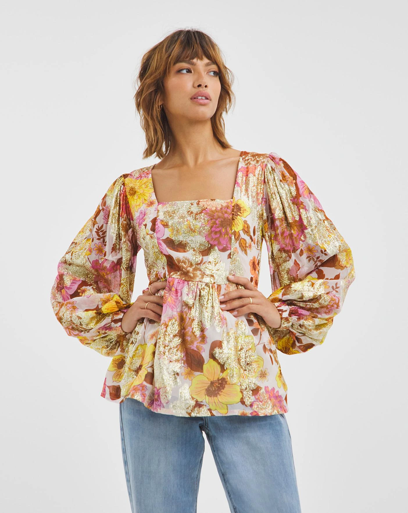 Jo Printed Balloon Sleeve Blouse 1 Jo Printed Balloon Sleeve Blouse