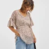 Jo Printed Fluted Sleeve Blouse