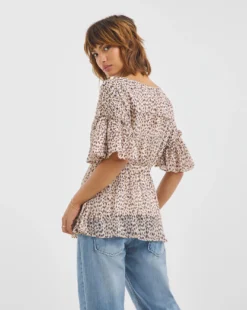 Jo Printed Fluted Sleeve Blouse -Cheap Vextalia Store x01wi439733w