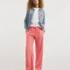 Coral Linen Mix Straight Leg Trousers