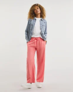Coral Linen Mix Straight Leg Trousers