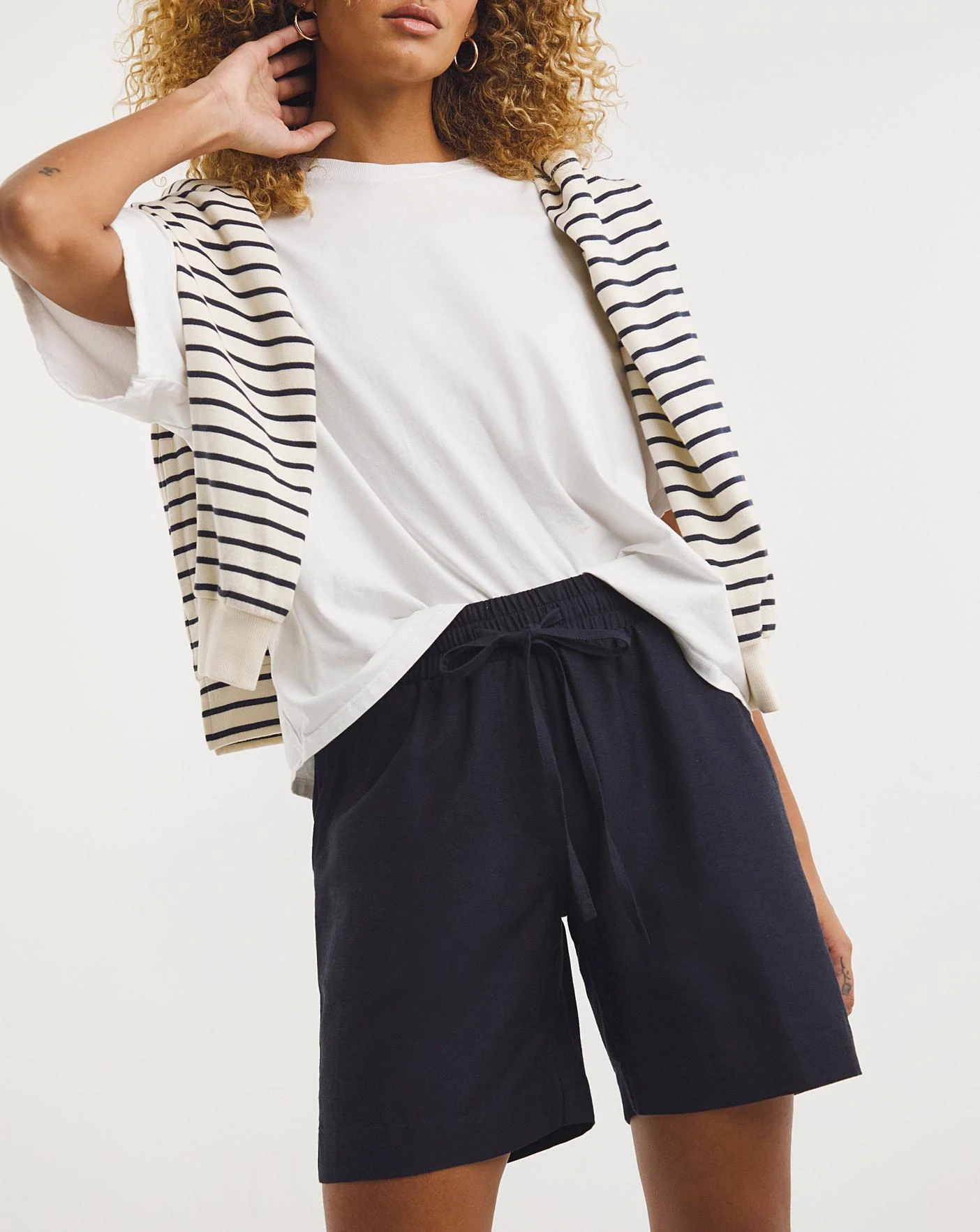 Navy Linen Mix Shorts 3 Navy Linen Mix Shorts - Image 3