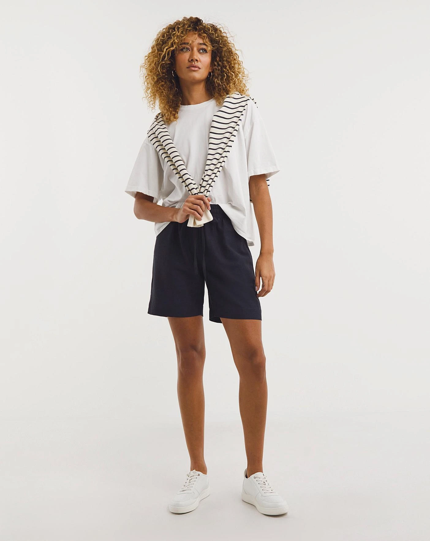 Navy Linen Mix Shorts 1 Navy Linen Mix Shorts